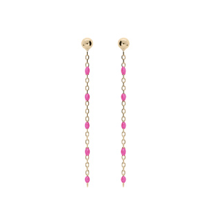 Boucles d\'oreille en argent et dorure jaune avec perles rose fluo et fermoir poussette - Vue 1