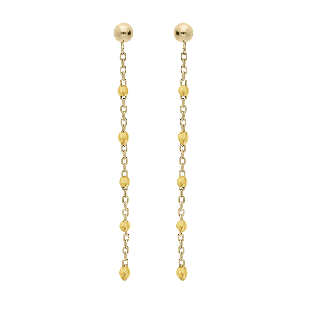 Boucles d\'oreille en argent et dorure jaune cha�nette avec olives couleur jaune transparent et fermoir poussette - Vue 1