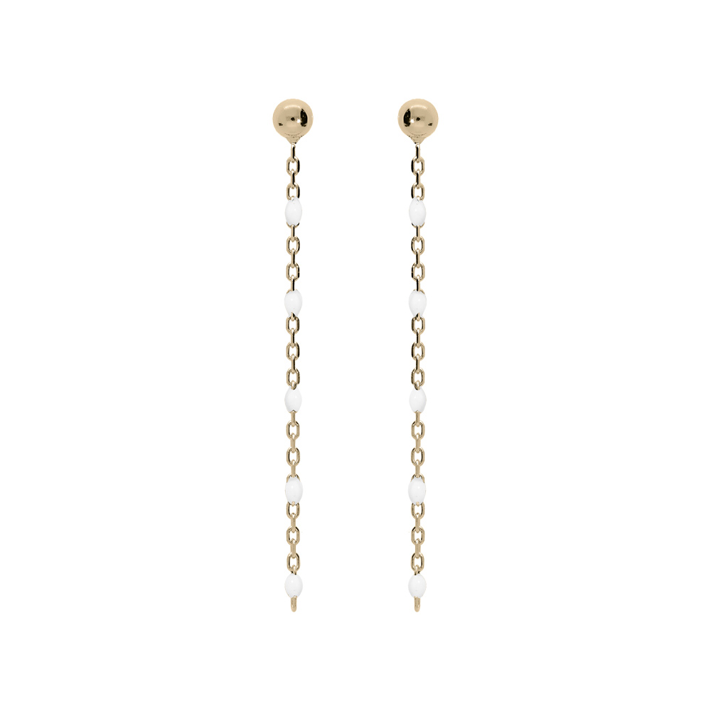 Boucles d\'oreille en argent et dorure jaune cha�nette avec perles blanche et fermoir pousette - Vue 1