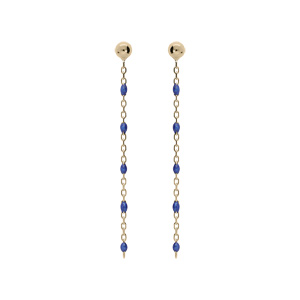 Boucles d\'oreille en argent et dorure jaune chanette avec perles bleu fonc et  fermoir poussette - Vue 1