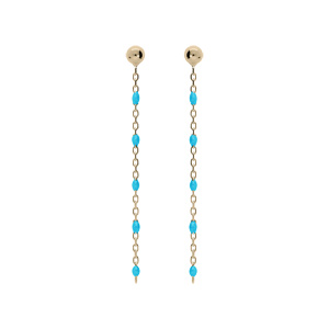 Boucles d\'oreille en argent et dorure jaune chanette avec perles couleur turquoise et fermoir pousette - Vue 1