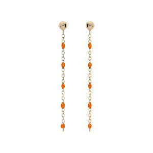 Boucles d\'oreille en argent et dorure jaune chanette avec perles orange fluo et fermoir poussette - Vue 1