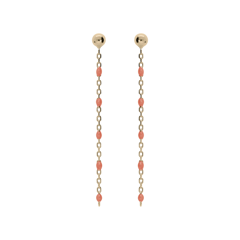 Boucles d\'oreille en argent et dorure jaune cha�nette avec perles rose et fermoir pousette - Vue 1