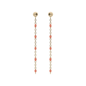 Boucles d\'oreille en argent et dorure jaune chanette avec perles rose et fermoir pousette - Vue 1