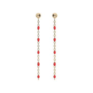 Boucles d\'oreille en argent et dorure jaune chanette avec perles rouge et fermoir poussette - Vue 1