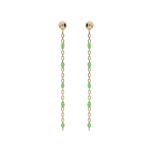 Boucles d\'oreille en argent et dorure jaune chanette avec perles vert fluo et fermoir poussette - Vue 1