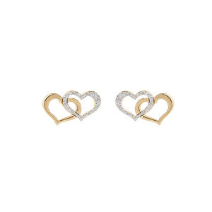 Boucles d\'oreille en argent et dorure jaune double coeur 1 lisse et 1 granit avec fermoir poussette - Vue 1