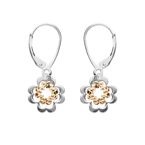 Boucles d\'oreille en argent et dorure jaune double fleur 2 coloris et fermoir dormeuse - Vue 1