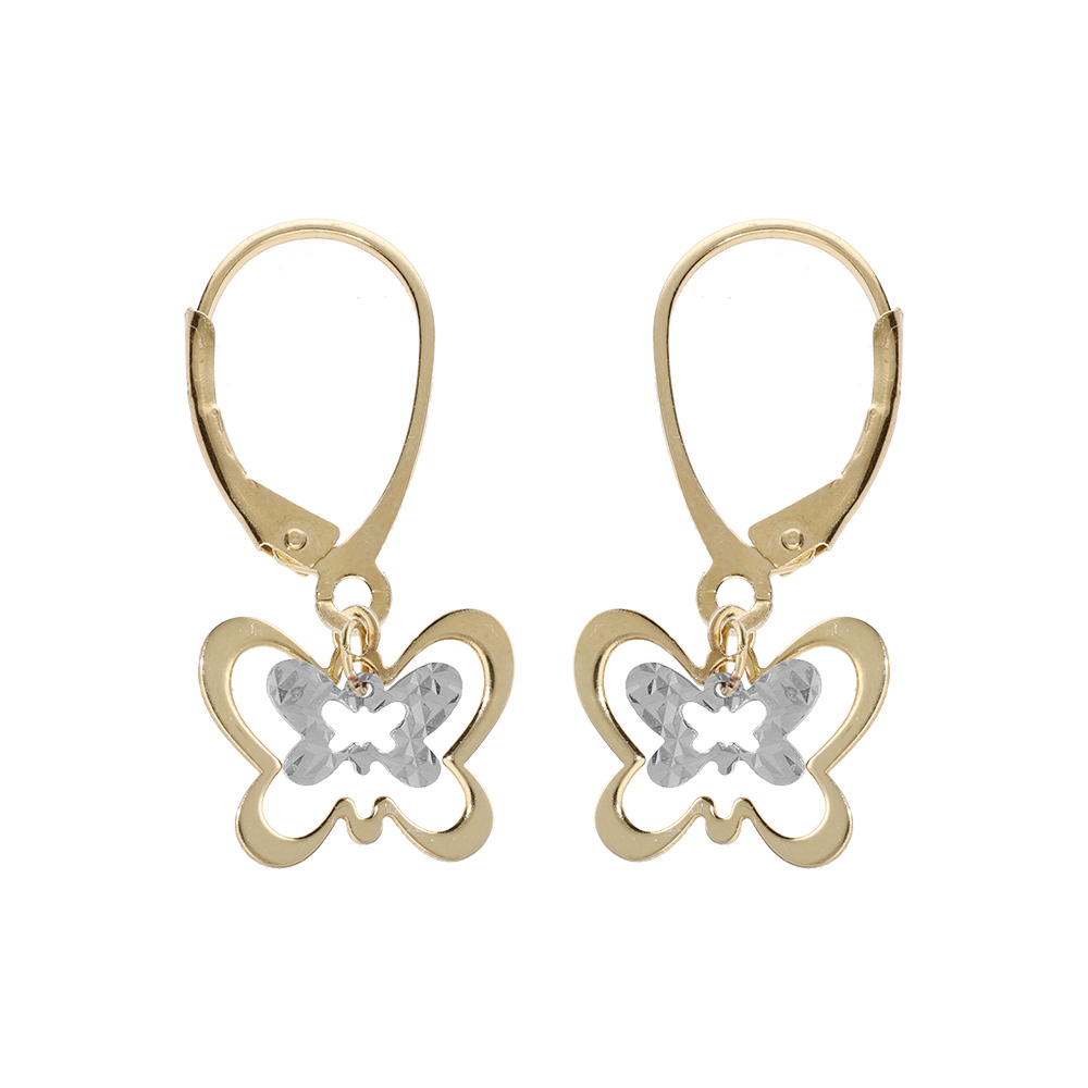 Boucles d\'oreille en argent et dorure jaune double papillon 2 coloris et fermoir dormeuse - Vue 1