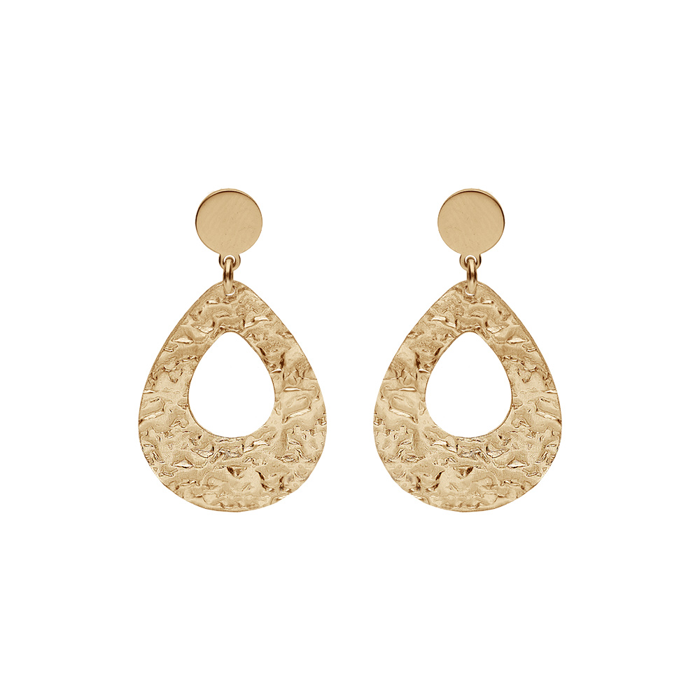 Boucles d\'oreille en argent et dorure jaune goutte martel�e avec fermoir poussette - Vue 1