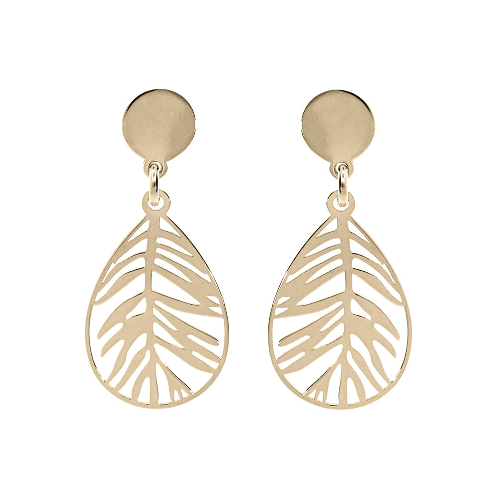 Boucles d\'oreille en argent et dorure jaune goutte motif feuillage suspendue et fermoir poussette - Vue 1