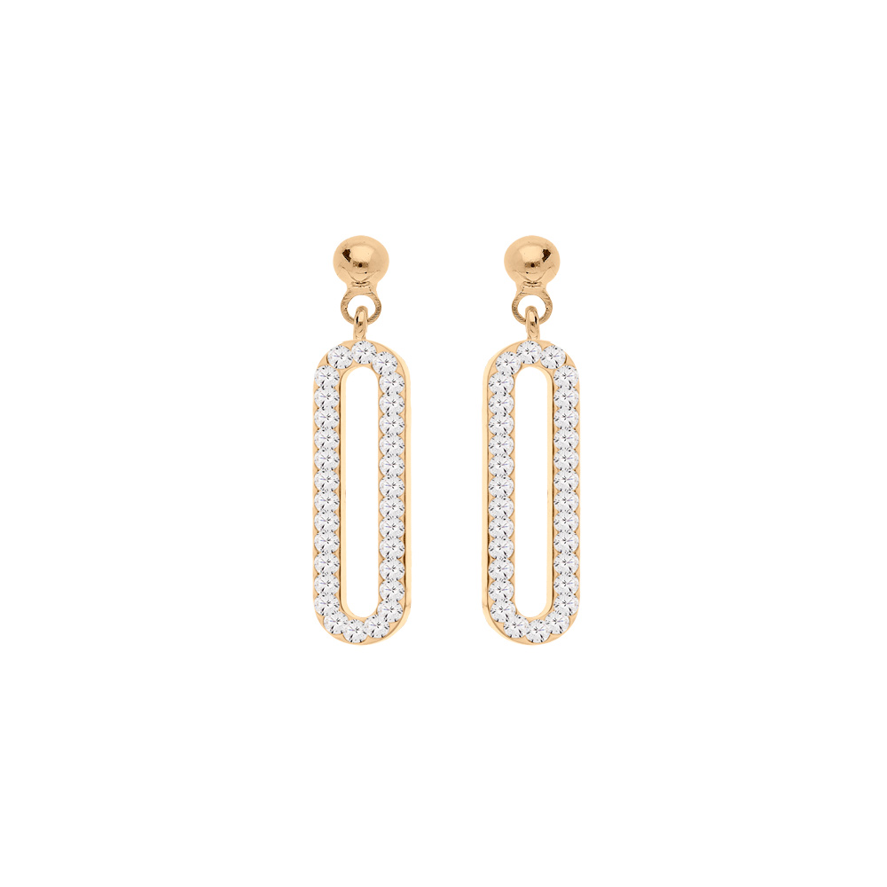 Boucles d\'oreille en argent et dorure jaune maillon rectanglaire et oxydes blancs sertis et fermoir poussette - Vue 1