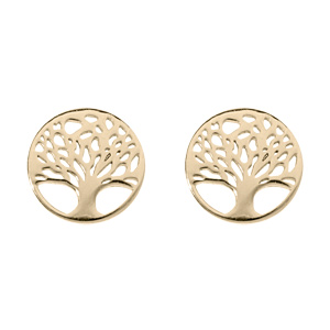 Boucles d\'oreille en argent et dorure jaune pastille ronde motif arbre de vie et fermoir poussette - Vue 1