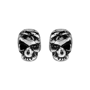 Boucles d\'oreille en argent patinée tête de mort et fermoir poussette - Vue 1
