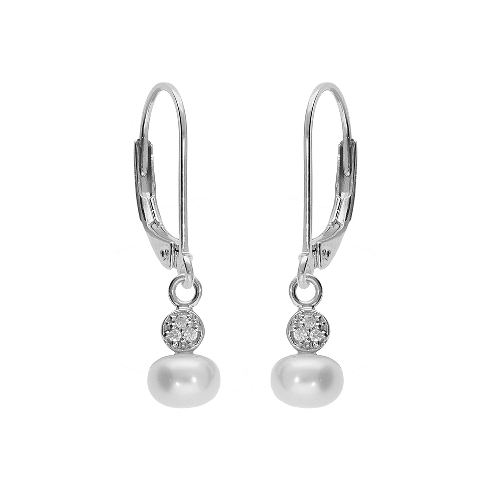 Boucles d\'oreille en argent platin� perle de culture d\'eau douce et un oxyde blanc serti, fermoir dormeuse - Vue 1