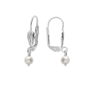 Boucles d\'oreille en argent platinium avec Perle de culture d\'eau douce 5mm et fermoir dormeuse - Vue 1