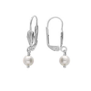 Boucles d\'oreille en argent platinium avec Perle de culture d\'eau douce 6mm et fermoir dormeuse - Vue 1