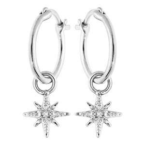 Boucles d\'oreille en argent rhodié anneau 12mm avec étoile suspendue - Vue 1