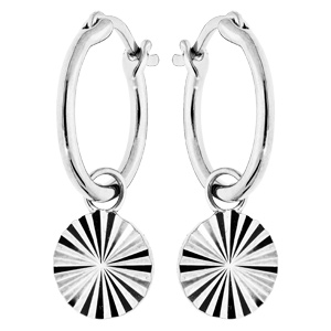Boucles d\'oreille en argent rhodié anneau 12mm avec pastille diamantée suspendue - Vue 1