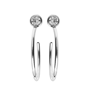 Boucles d\'oreille en argent rhodi anneau 20mm avec oxyde blanc et fermoir poussette - Vue 1