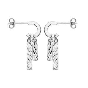 Boucles d\'oreille en argent rhodié anneau avec baguettes diamantées et fermoir poussette - Vue 1