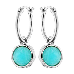 Boucles d\'oreille en argent rhodié anneau avec pierre ronde en Amazonite véritable suspendue - Vue 1