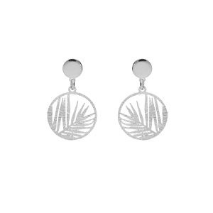 Boucles d\'oreille en argent rhodi anneau suspendu ajoure 15mm motif feuillage et fermoir poussette - Vue 1