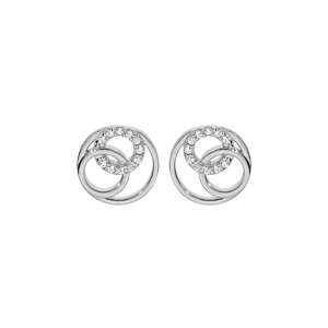 Boucles d\'oreille en argent rhodi anneaux vids avec oxydes blancs sertis et fermoir poussette - Vue 1