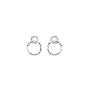 Boucles d\'oreille en argent rhodi anneaux lisse et avec oxydes blancs et fermoir poussette - Vue 1