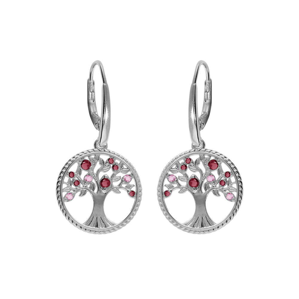 Boucles d\'oreille en argent rhodi arbre de vie contour perl avec oxydes dgrad rose, fermoir dormeuse - Vue 1