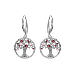 Boucles d\'oreille en argent rhodi arbre de vie contour perl avec oxydes dgrad rose, fermoir dormeuse - Vue 1