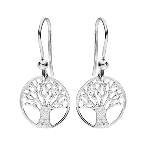 Boucles d\'oreille en argent rhodi arbre de vie granit 15mm suspendu et fermoir crochet - Vue 1