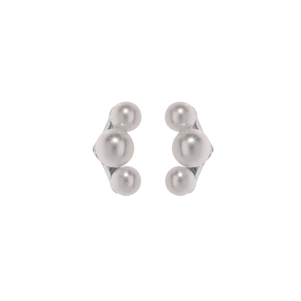 Boucles d\'oreille en argent rhodi� arc de perles blanches de synth�se et fermoir poussette - Vue 1
