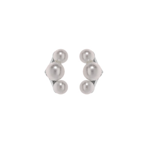 Boucles d\'oreille en argent rhodi arc de perles blanches de synthse et fermoir poussette - Vue 1