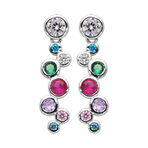 Boucles d\'oreille en argent rhodi articulees multicouleurs et fermoir poussette - Vue 1