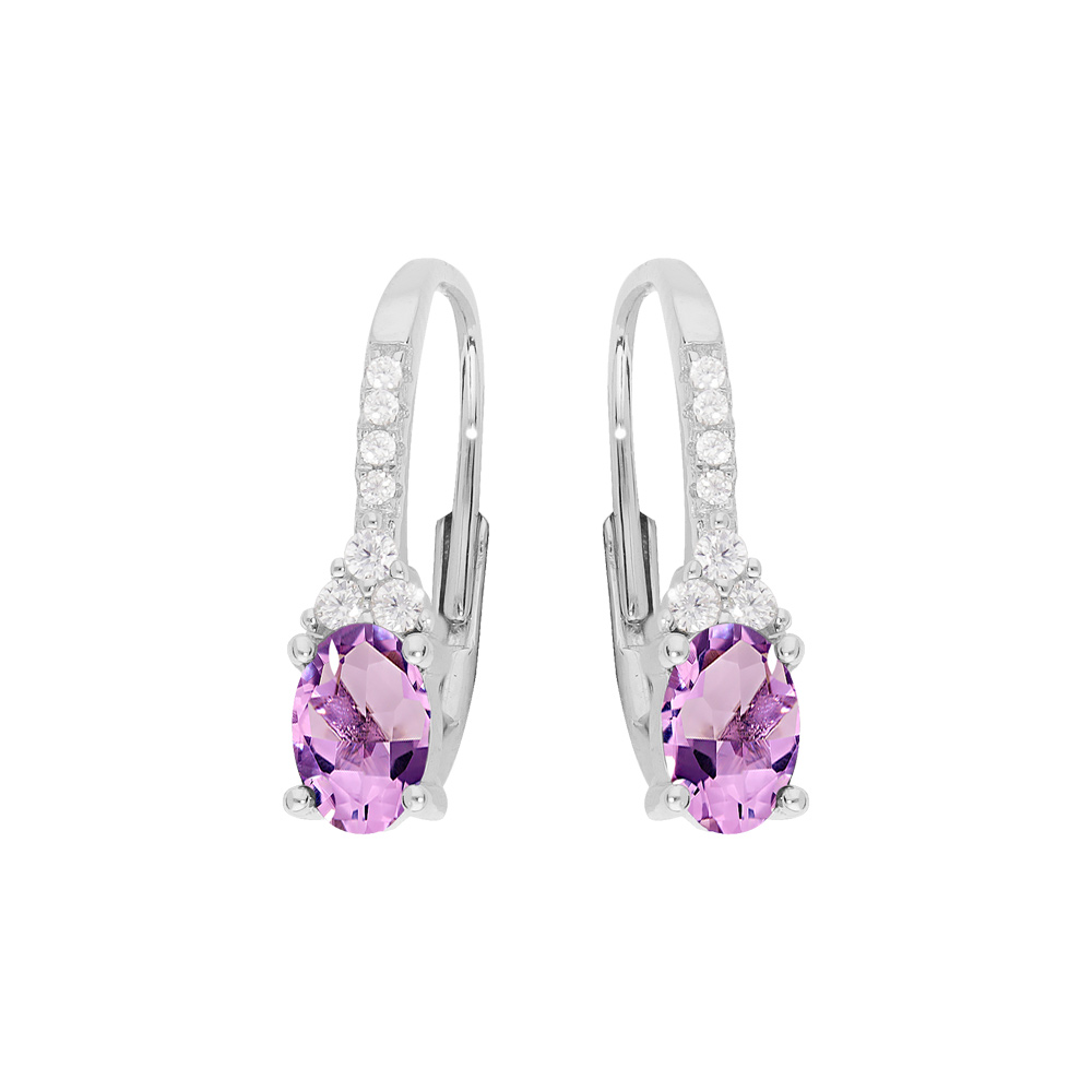Boucles d\'oreille en argent rhodi� avec Amethyste et oxydes blancs sertis et fermoir dormeuse - Vue 1