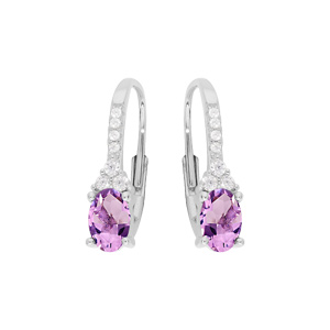 Boucles d\'oreille en argent rhodi avec Amethyste et oxydes blancs sertis et fermoir dormeuse - Vue 1