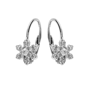 Boucles d\'oreille en argent rhodi avec fleur oxydes blancs et fermoir dormeuse - Vue 1