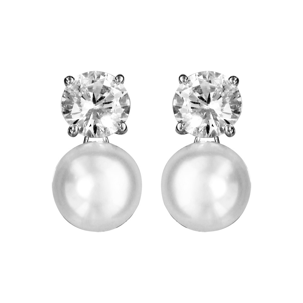 Boucles D'oreilles Argent 925 Rhodié Avec Zircon - Occasion Comme Neuve De Bijouterie