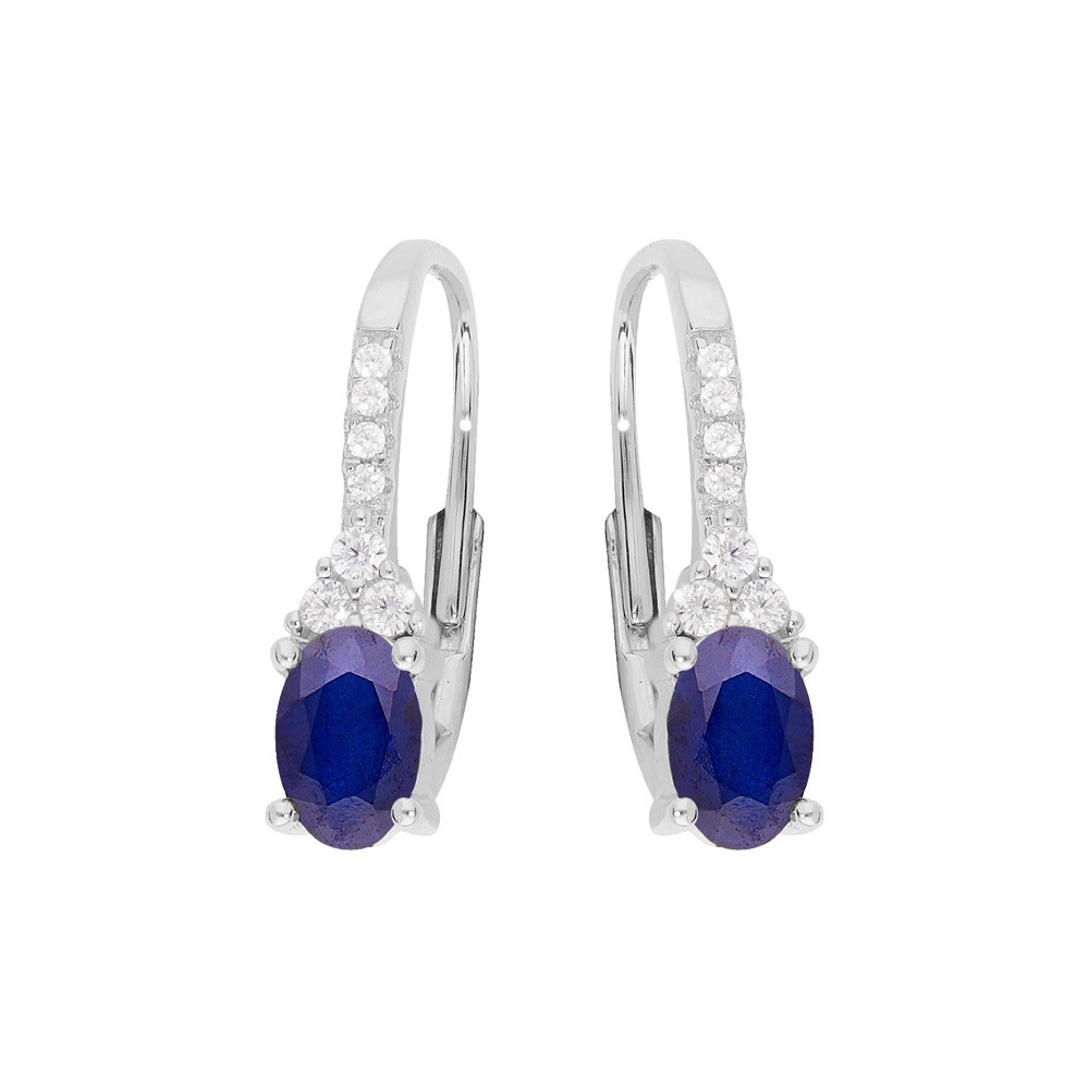 Boucles d\'oreille en argent rhodi� avec gros oxyde bleu et blancs sertis et fermoir dormeuse - Vue 1