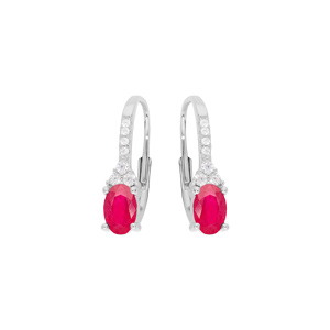 Boucles d\'oreille en argent rhodi avec gros oxyde rose et blancs sertis et fermoir dormeuse - Vue 1