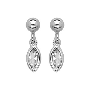 Boucles d\'oreille en argent rhodi avec navette blanche et fermoir poussette - Vue 1