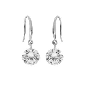 Boucles d\'oreille en argent rhodi avec oxyde blanc facett suspendu et fermoir crochet - Vue 1