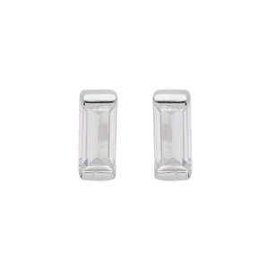 Boucles d\'oreille en argent rhodi avec oxyde blanc rectangulaire et fermoir poussette - Vue 1