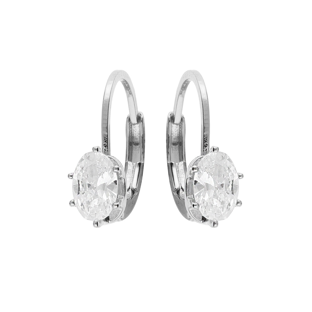 Boucles d\'oreille en argent rhodi� avec oxyde blanc serti et fermoir dormeuse - Vue 1