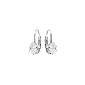 Boucles d\'oreille en argent rhodi avec oxyde blanc serti et fermoir dormeuse - Vue 1