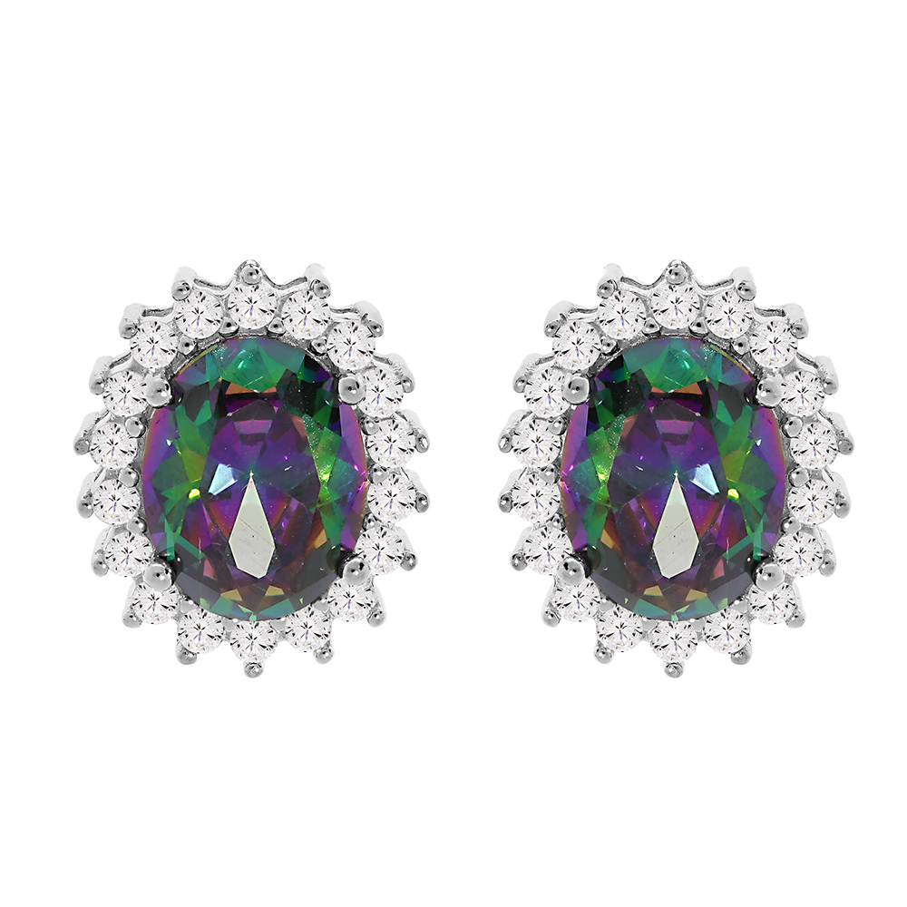 Boucles D'Oreilles Ovales En Bois Peint Multicolore Arc-en-Ciel - Crochets Argent 925, Neuf Avec Étiquettes