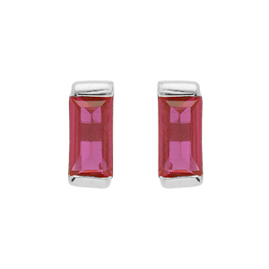 Boucles d\'oreille en argent rhodi avec oxyde rose rectangulaire et fermoir poussette - Vue 1