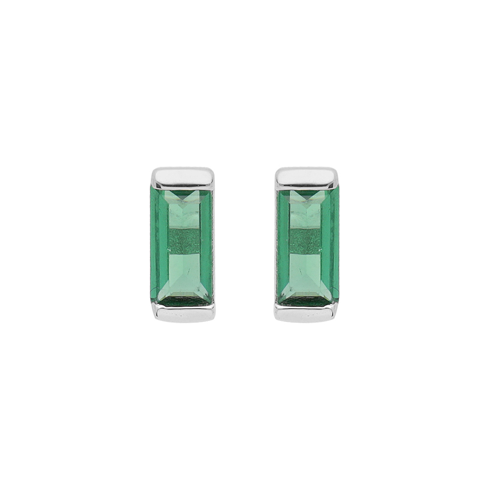 Boucles d\'oreille en argent rhodi� avec oxyde vert rectangulaire et fermoir poussette - Vue 1