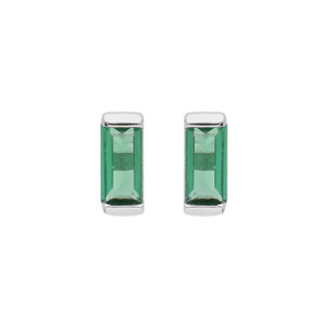 Boucles d\'oreille en argent rhodi avec oxyde vert rectangulaire et fermoir poussette - Vue 1